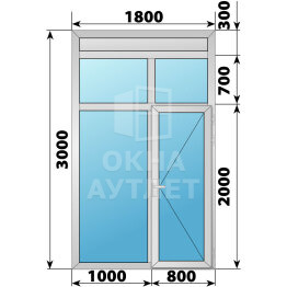 Алюминиевая комбинированная перегородка с дверью 1800×3000 ОА-67675
