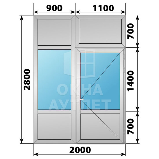 Алюминиевая комбинированная перегородка с дверью 2000×2800 ОА-67345