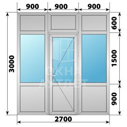 Алюминиевая комбинированная перегородка с дверью 2700×3000 ОА-67480