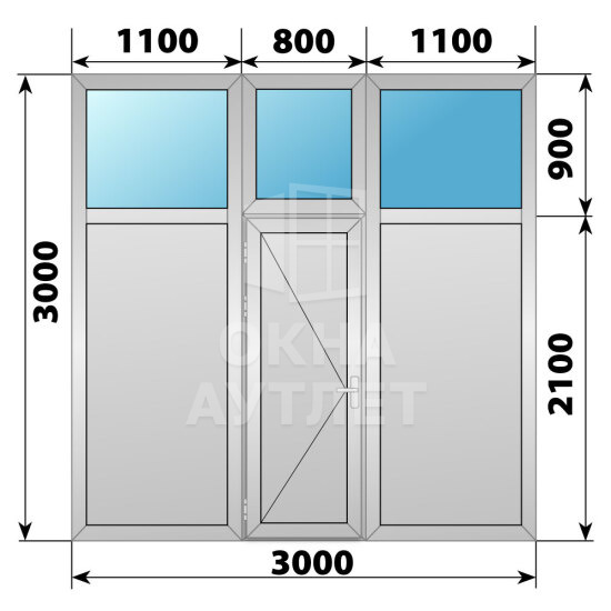 Алюминиевая комбинированная перегородка с дверью 3000×3000 ОА-67855