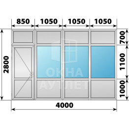 Алюминиевая комбинированная перегородка с дверью 4000×2800 №2 ОА-67960