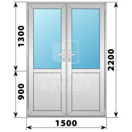 Алюминиевая межкомнатная двухстворчатая дверь со стеклом 1500×2200 ОА-65071