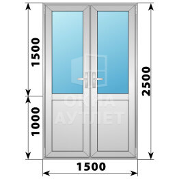 Алюминиевая межкомнатная двухстворчатая дверь со стеклом 1500×2500 ОА-65338