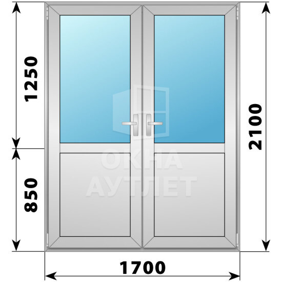 Алюминиевая межкомнатная двухстворчатая дверь со стеклом 1700×2100 ОА-65158