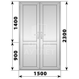 Алюминиевая межкомнатная двухстворчатая глухая дверь 1500×2300 ОА-65230
