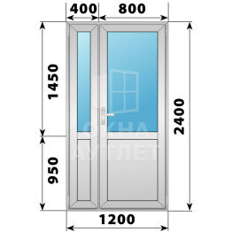 Алюминиевая межкомнатная полуторная дверь со стеклом 1200×2400 ОА-65104