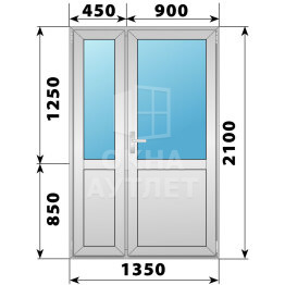 Алюминиевая межкомнатная полуторная дверь со стеклом 1350×2100 ОА-64360