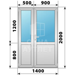 Алюминиевая межкомнатная полуторная дверь со стеклом 1400×2000 ОА-64927