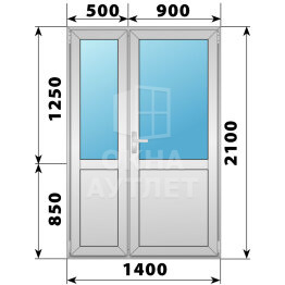Алюминиевая межкомнатная полуторная дверь со стеклом 1400×2100 ОА-64126