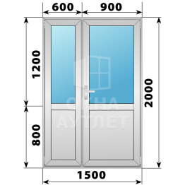 Алюминиевая межкомнатная полуторная дверь со стеклом 1500×2000 ОА-64999