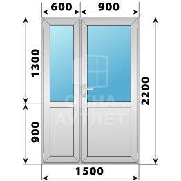 Алюминиевая межкомнатная полуторная дверь со стеклом 1500×2200 ОА-65077