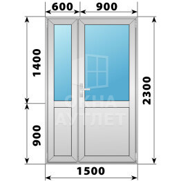 Алюминиевая межкомнатная полуторная дверь со стеклом 1500×2300 ОА-65212
