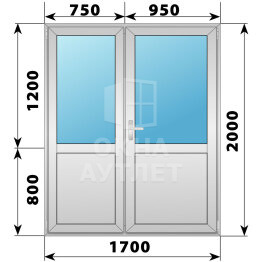 Алюминиевая межкомнатная полуторная дверь со стеклом 1700×2000 ОА-64225