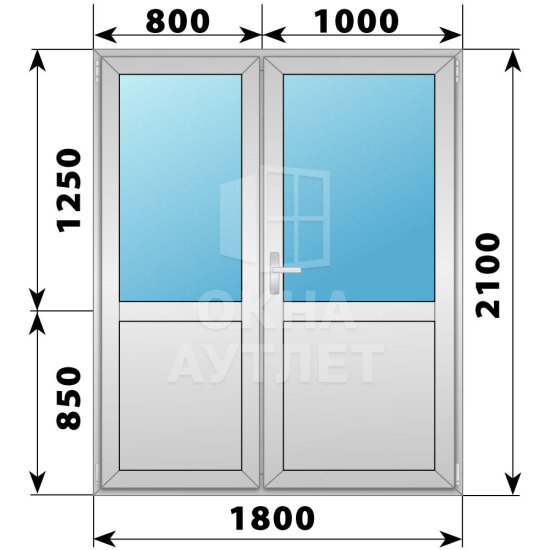 Алюминиевая межкомнатная полуторная дверь со стеклом 1800×2100 ОА-65239