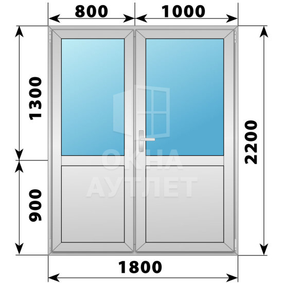 Алюминиевая межкомнатная полуторная дверь со стеклом 1800×2200 ОА-65305