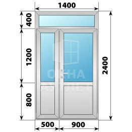 Алюминиевая межкомнатная полуторная дверь со стеклом и фрамугой 1400×2400 ОА-64837