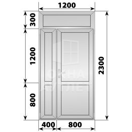 Алюминиевая межкомнатная полуторная глухая дверь с фрамугой 1200×2300 ОА-64426