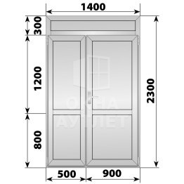 Алюминиевая межкомнатная полуторная глухая дверь с фрамугой 1400×2300 ОА-64843
