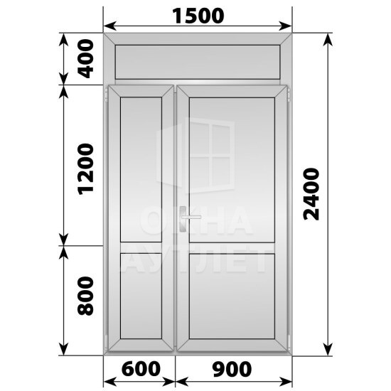 Алюминиевая межкомнатная полуторная глухая дверь с фрамугой 1500×2400 ОА-64384