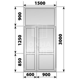 Алюминиевая межкомнатная полуторная глухая дверь с фрамугой 1500×3000 ОА-65122