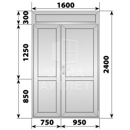 Алюминиевая межкомнатная полуторная глухая дверь с фрамугой 1600×2400 ОА-65068