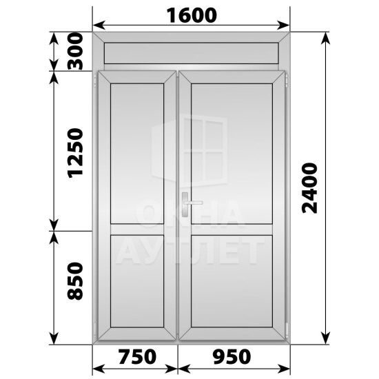 Алюминиевая межкомнатная полуторная глухая дверь с фрамугой 1600×2400 ОА-65068