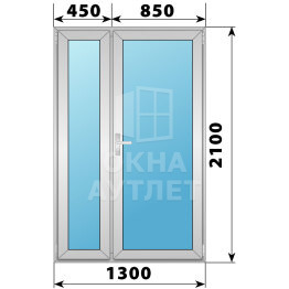 Алюминиевая межкомнатная полуторная остекленная дверь 1300×2100 ОА-64810