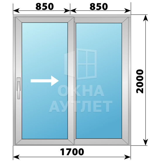 Алюминиевая раздвижная дверь 1700×2000 2С ОА-62335