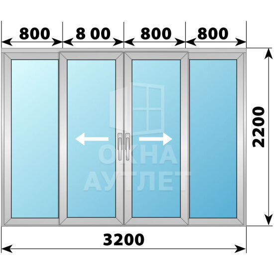 Алюминиевая раздвижная дверь 3200×2200 4С1 ОА-62698