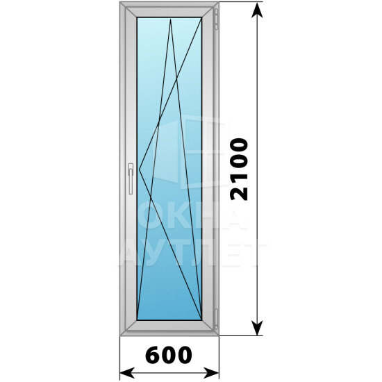 Алюминиевая стеклянная балконная дверь 600×2100 ПО ОА-59008