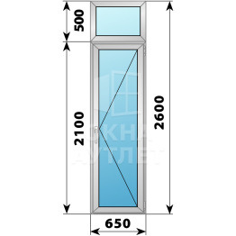 Алюминиевая стеклянная балконная дверь с фрамугой 650×2600 П ОА-59164