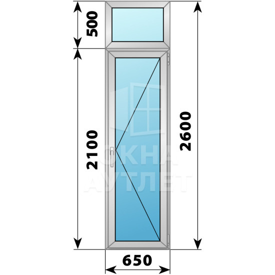 Алюминиевая стеклянная балконная дверь с фрамугой 650×2600 П ОА-59164