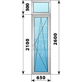 Алюминиевая стеклянная балконная дверь с фрамугой 650×2600 ПО ОА-59530