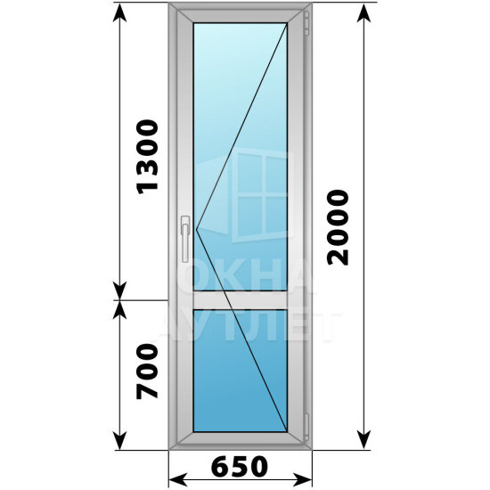 Алюминиевая стеклянная балконная дверь с импостом 650×2000 П ОА-58963