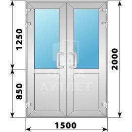 Алюминиевая входная двухстворчатая дверь со стеклом 1500×2100 ОА-66130