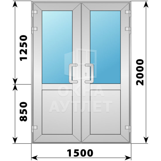 Алюминиевая входная двухстворчатая дверь со стеклом 1500×2100 ОА-66130