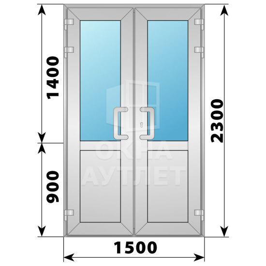 Алюминиевая входная двухстворчатая дверь со стеклом 1500×2300 ОА-63829