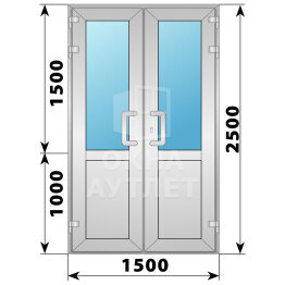 Алюминиевая входная двухстворчатая дверь со стеклом 1500×2500 ОА-64393