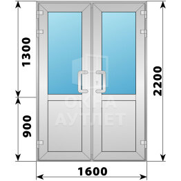 Алюминиевая входная двухстворчатая дверь со стеклом 1600×2200 ОА-66184
