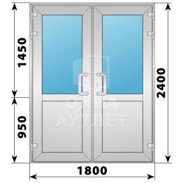 Алюминиевая входная двухстворчатая дверь со стеклом 1800×2400 ОА-64084