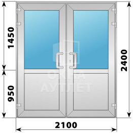 Алюминиевая входная двухстворчатая дверь со стеклом 2100×2400 ОА-66406