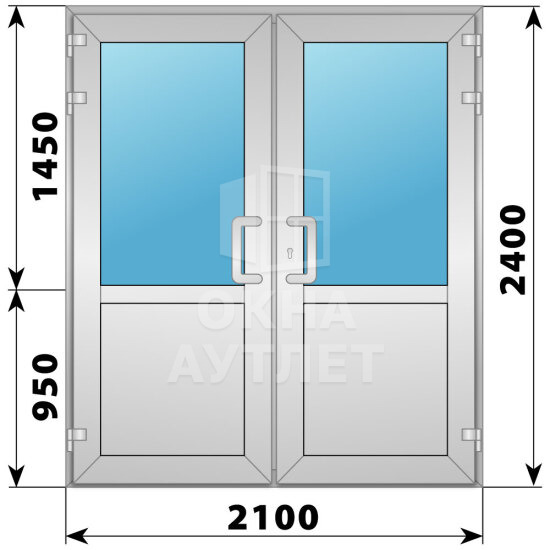 Алюминиевая входная двухстворчатая дверь со стеклом 2100×2400 ОА-66406