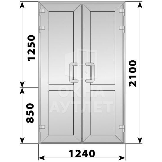 Алюминиевая входная двухстворчатая глухая дверь 1240×2100 ОА-65977