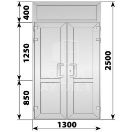 Алюминиевая входная двухстворчатая глухая дверь с фрамугой 1300×2500 ОА-66241