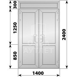 Алюминиевая входная двухстворчатая глухая дверь с фрамугой 1400×2400 ОА-66274