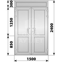 Алюминиевая входная двухстворчатая глухая дверь с фрамугой 1500×2400 ОА-66334
