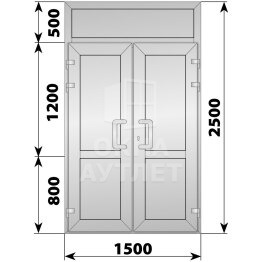 Алюминиевая входная двухстворчатая глухая дверь с фрамугой 1500×2500 ОА-66346