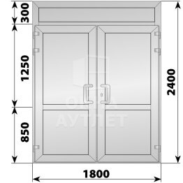 Алюминиевая входная двухстворчатая глухая дверь с фрамугой 1800×2400 ОА-66400