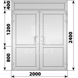 Алюминиевая входная двухстворчатая глухая дверь с фрамугой 2000×2400 ОА-66424