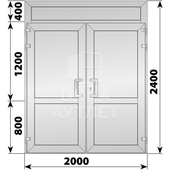 Алюминиевая входная двухстворчатая глухая дверь с фрамугой 2000×2400 ОА-66424